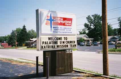 A sign at Godfrey Congregational Church says 
